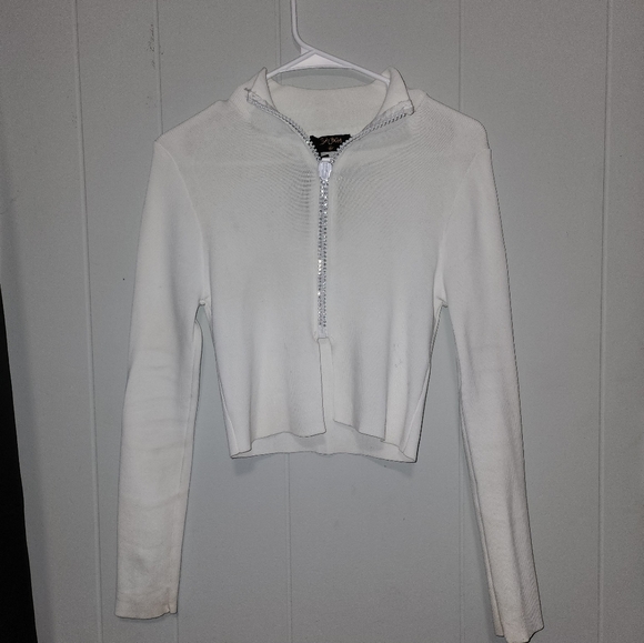 NWT Dolls Kill , Sexy , Sparkly White Long Sleeved Zip Up Popped Collar … - Picture 9 of 14